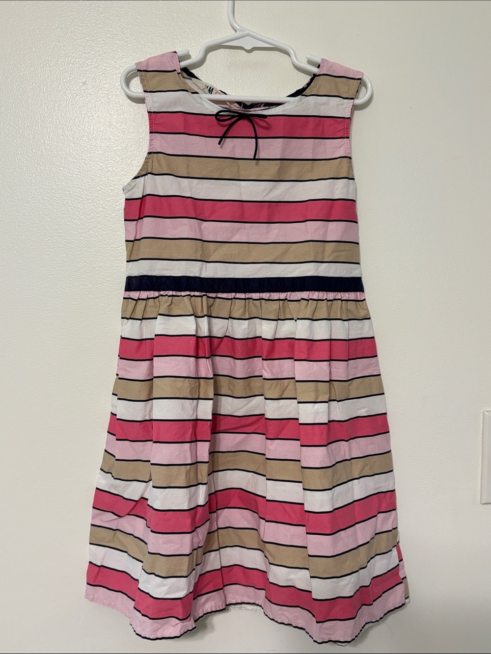 H&M Girls' Sleeveless Striped Dress in Pink, Tan & White with Navy Trim